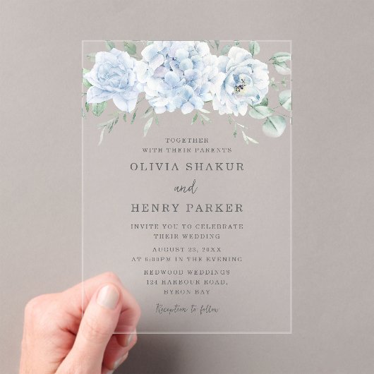 Prachtige blauwe bloemen bruiloft acryl uitnodigingen (Insitu (Draagbaar))