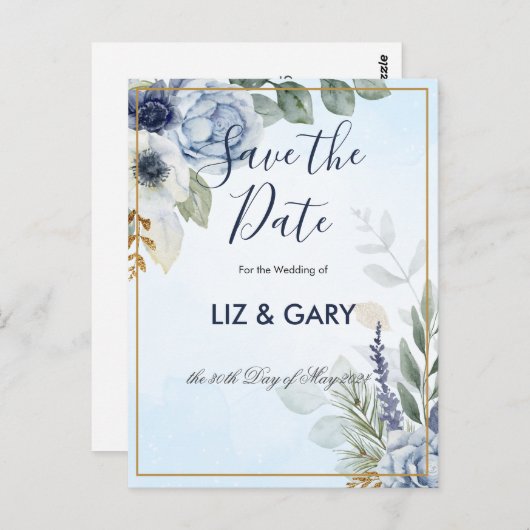 Prachtige Blauwe Bloemen Red het Date Briefkaart (Voorkant / Achterkant)