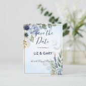 Prachtige Blauwe Bloemen Save the Date  Postkaart (Staand voorkant)