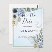 Prachtige Blauwe Bloemen Save the Date  Postkaart (Voorkant / Achterkant)