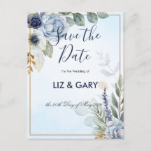 Prachtige Blauwe Bloemen Save the Date  Postkaart