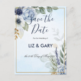 Prachtige Blauwe Bloemen Save the Date  Postkaart