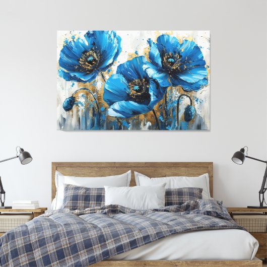 Prachtige Blauwe Bloemen Schilderij – Levendige Bl Canvas Afdruk (Insitu (Slaapkamer))