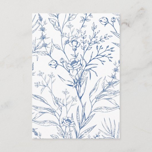 Prachtige blauwe bloemenbruiloft gastgegevens informatiekaartje (Achterkant)