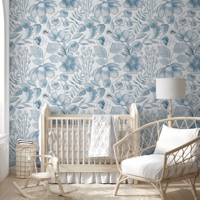 Prachtige blauwe botanicals behang (Kinderen)