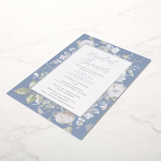 Prachtige, blauwe botanische Vrijgezellenfeest zil Folie Uitnodiging (Gedraaid)