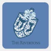 Prachtige Blauwe Dreidel Chinoiserie Naam Sticker (Voorkant)