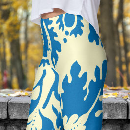 Prachtige blauwe en crème bloemenprint leggings