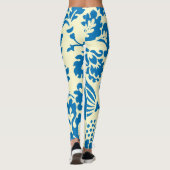 Prachtige blauwe en crème bloemenprint leggings (Achterkant)