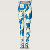Prachtige blauwe en crème bloemenprint leggings (Voorkant)