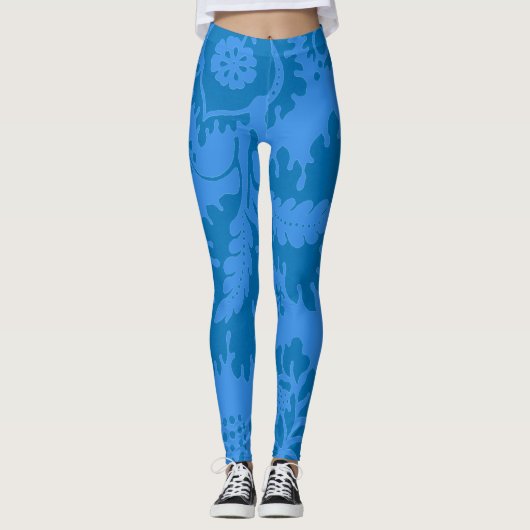 Prachtige blauwe en Franse blauwe bloemenprint Leggings (Voorkant)