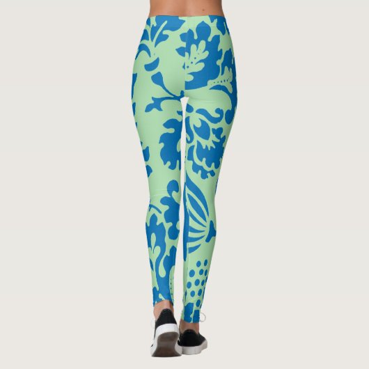 Prachtige blauwe en groene bloemenprint leggings (Achterkant)