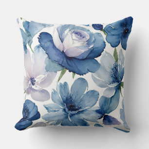 Prachtige blauwe en witte bloemen kussen