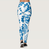 Prachtige blauwe en witte bloemenprint leggings (Achterkant)