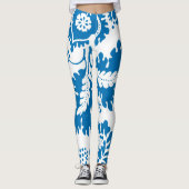 Prachtige blauwe en witte bloemenprint leggings (Voorkant)