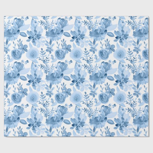 Prachtige blauwe en witte Waterverf Floral Cadeaupapier (Vlak)