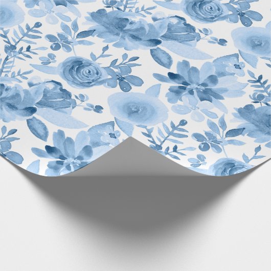 Prachtige blauwe en witte Waterverf Floral Cadeaupapier (Hoek)