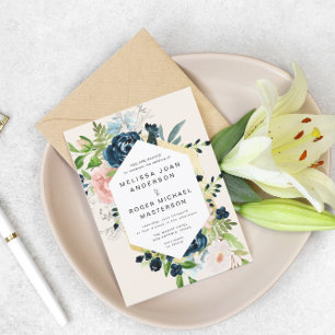 prachtige blauwe gouden bloemige trouwkaart kaart