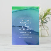 Prachtige blauwe groene Waterverf Wash Weddenschap Kaart (Staand voorkant)