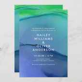 Prachtige blauwe groene Waterverf Wash Weddenschap Kaart (Voorkant / Achterkant)