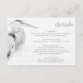 Prachtige blauwe heron Bird Sketch Wedding Details Informatiekaartje (Voorkant)