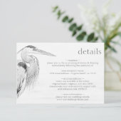 Prachtige blauwe heron Bird Sketch Wedding Details Informatiekaartje (Staand voorkant)