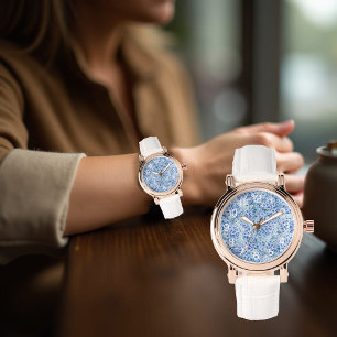 Prachtige blauwe hortensia's - bloemenpatroon horloge