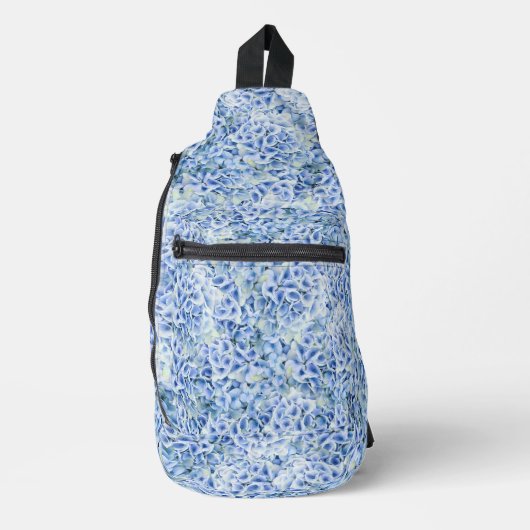 Prachtige blauwe hortensia's - bloemenpatroon sling bag (Voorkant)