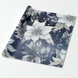 Prachtige Blauwe Kerstmis Bloemen Cadeaupapier