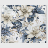 Prachtige Blauwe Kerstmis Bloemen Cadeaupapier (Vlak)