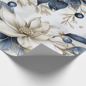 Prachtige Blauwe Kerstmis Bloemen Cadeaupapier (Hoek)