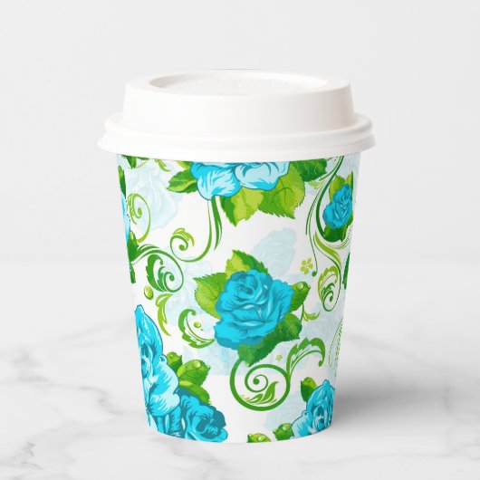 Prachtige blauwe Rozen met groene blaadjes papiere Papieren Bekers (Links)