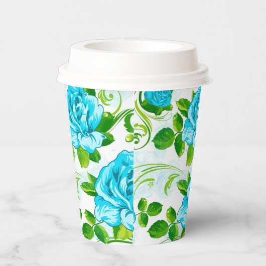 Prachtige blauwe Rozen met groene blaadjes papiere Papieren Bekers (Rechts)