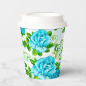 Prachtige blauwe Rozen met groene blaadjes papiere Papieren Bekers (Voorkant)