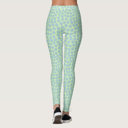 Prachtige blauwe thee en groene Polka Dot Pattern Leggings (Achterkant)