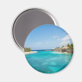 Prachtige Blauwe Tropische Beach met Thatched Huts Magneet (Voorkant / Achterkant)