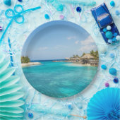 Prachtige Blauwe Tropische Beach met Thatched Huts Papieren Bordje (Feest)