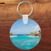 Prachtige Blauwe Tropische Beach met Thatched Huts Sleutelhanger (Voorkant)