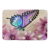 Prachtige blauwe vlinder en roze bloemen badmat (Voorkant)