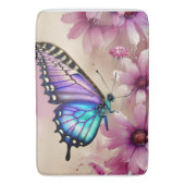 Prachtige blauwe vlinder en roze bloemen badmat (Voorkant Verticaal)