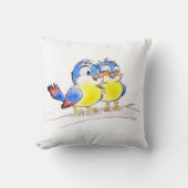 Prachtige Blauwe Vogels op een Tak Kussen (Voorkant)