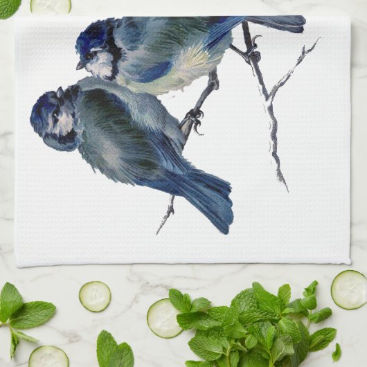 Prachtige blauwe vogeltjes op tak kunst - custom theedoek (Gevouwen)