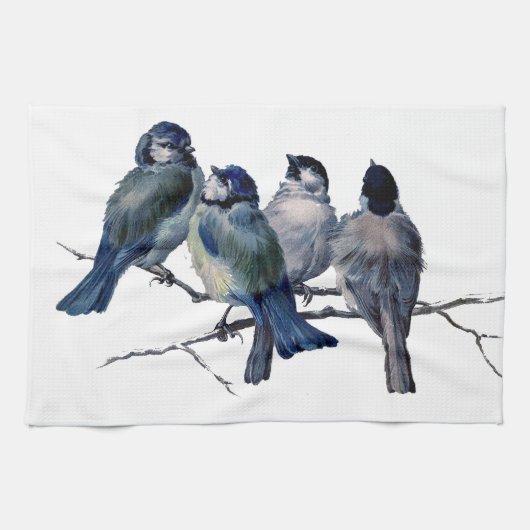 Prachtige blauwe vogeltjes op tak  kunst - custom theedoek (Horizontaal)