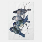 Prachtige blauwe vogeltjes op tak  kunst - custom theedoek (Verticaal)
