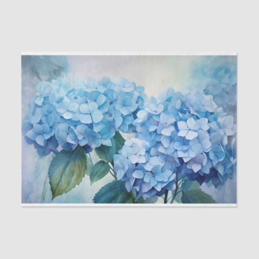 Prachtige Blauwe Waterverf Hydrangea Decoupage Tissuepapier (Voorkant)