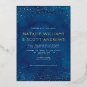 Prachtige blauwe Waterverf Stary Sky Wedding REAL Folie Uitnodiging (Voorkant)