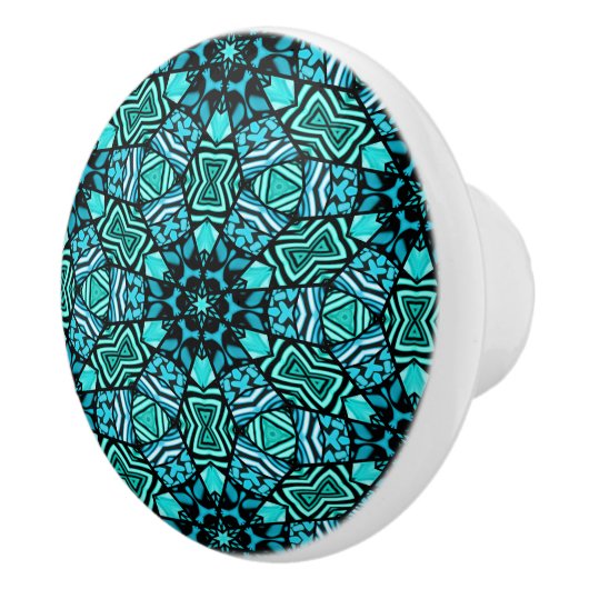 Prachtige Blauwgroen Aqua Turquoise Ethnic Mosaic Keramische Knop (Rechts)