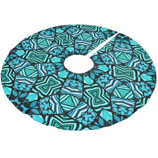 Prachtige Blauwgroen Aqua Turquoise Ethnic Mosaic  Kerstboom Rok (Gekanteld)
