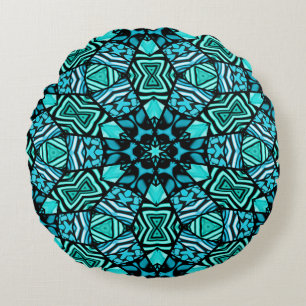 Prachtige Blauwgroen Aqua Turquoise Ethnic Mosaic Rond Kussen