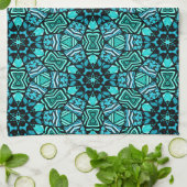 Prachtige Blauwgroen Aqua Turquoise Ethnic Mosaic  Theedoek (Gevouwen)